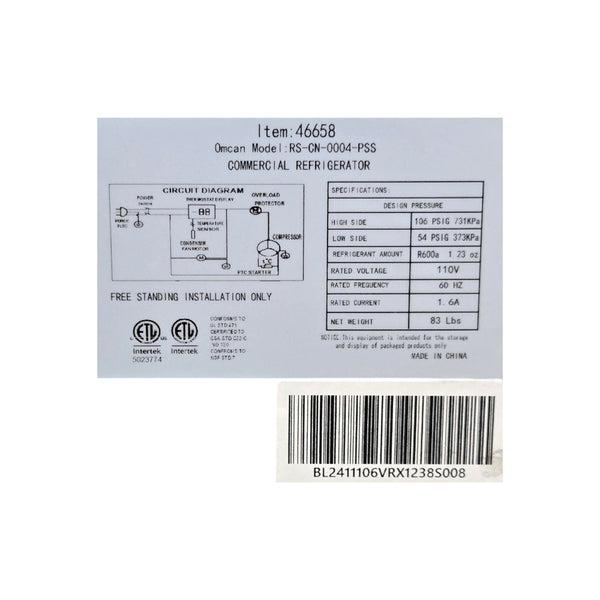 Omcan 46658 Refrigerated Topping Rail with S/S Cover