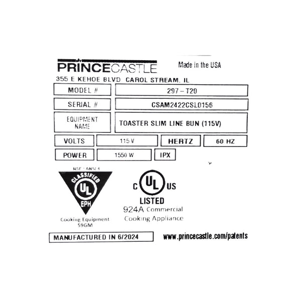 Prince Castle 297-T20 Vertical Contact Toaster
