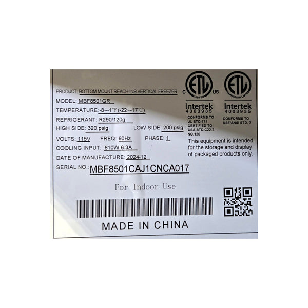 Atosa MBF8501GR Freezer - Up Right - 1 Solid Door - 27 Inch