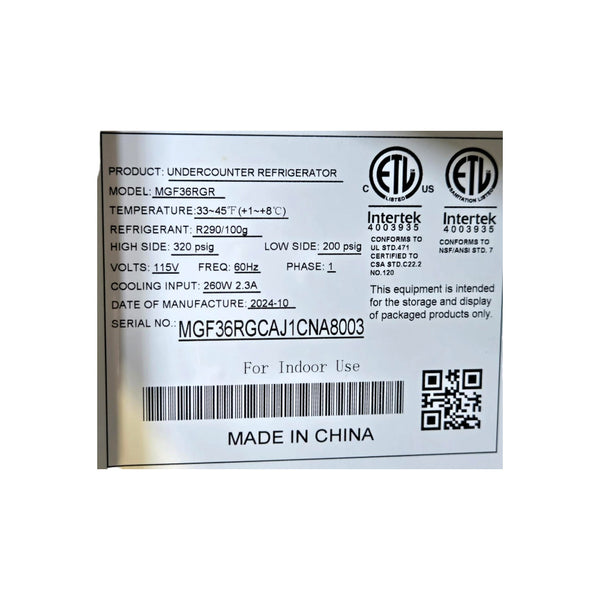 Atosa MGF36RGR Undercounter Refrigerator - 2 Solid Door - 36 Inch