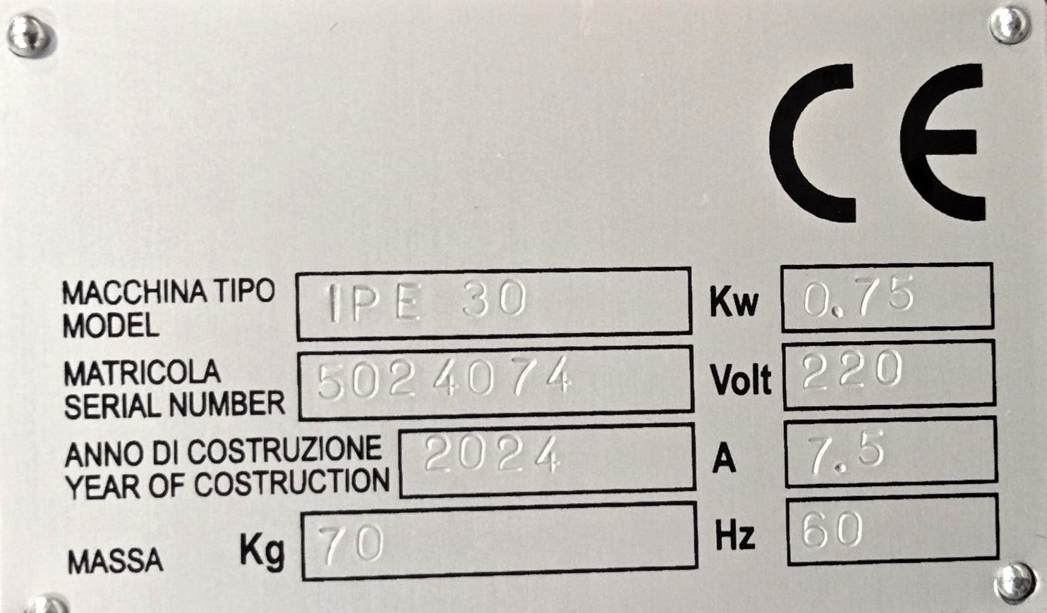 Italiana FoodTech IPE30 Pasta Extruder with Trays