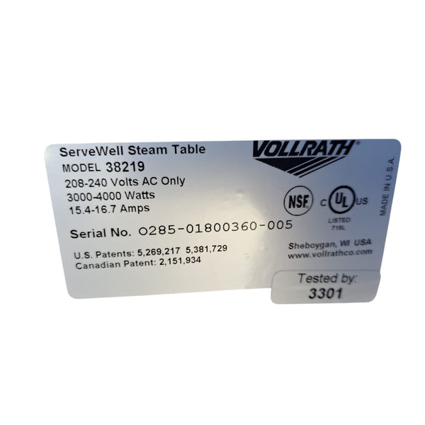 Vollrath 38219 Electric Steam Table - 5 Pan