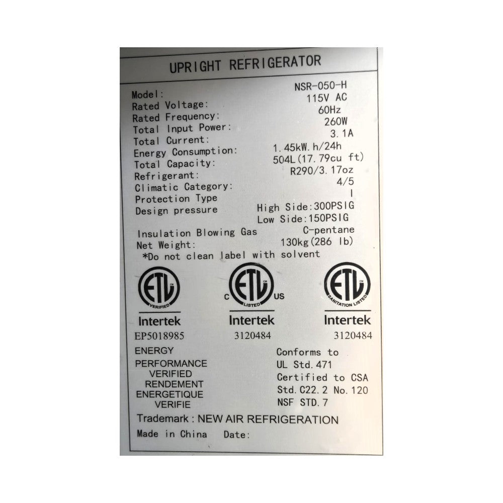 New Air NSR-050-H Upright Refrigerator - 1 Solid Door - 27 inch - Cosmetic Scratches on Door