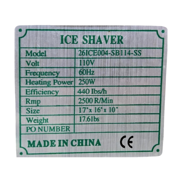 Yescom 26ICE004-SB114-SS Ice Shaver