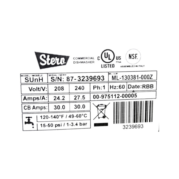 Stero SUHN Undercounter Dishwasher