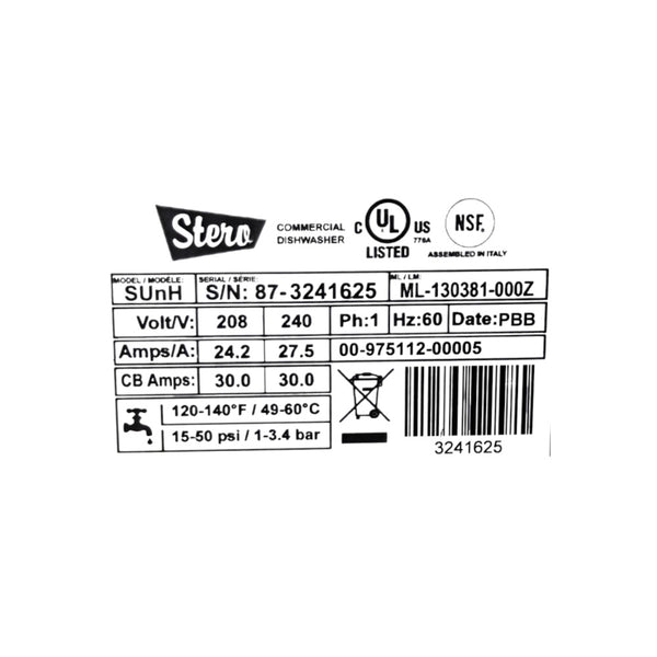 Stero SUnH Undercounter Dishwasher
