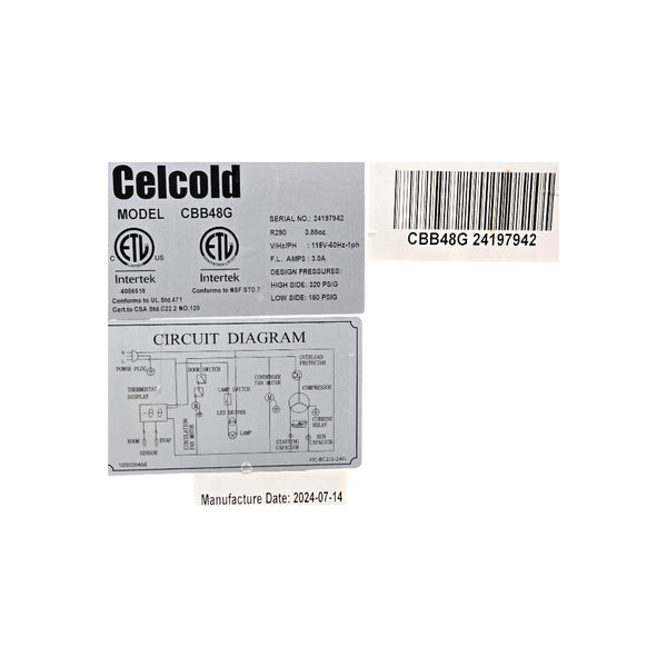 Celcold CBB48G  Back Bar Cooler - 2 Glass Door - 49 Inch