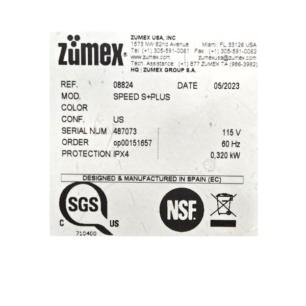 Zumex Speed S+Plus Juicer with 07942 Extraction Kit