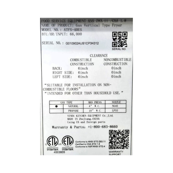 Atosa ATFS-40ES 40lb Deep Fryer - Nat Gas- Never Used