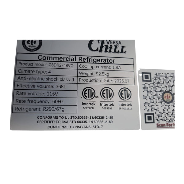 EFI CSDR2-48VC Refrigerated Prep Table - 2 Solid Door - 48 Inch