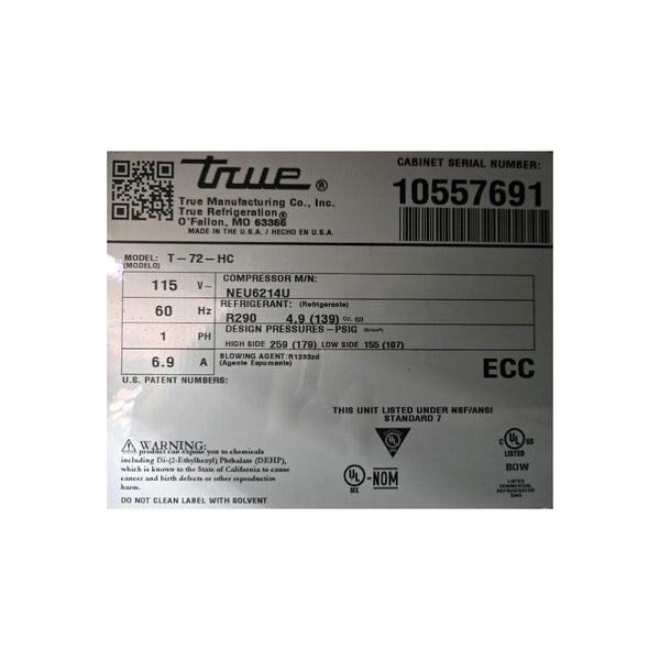 TRUE T-72-HC Refrigerator - 3 Solid Door - Cosmetic Damage