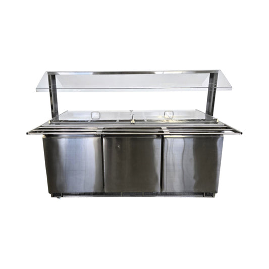 Omcan PT-CN-1778-S-HC Refrigerated Salad Bar with Sneeze Guard -3 Solid Doors - 72''