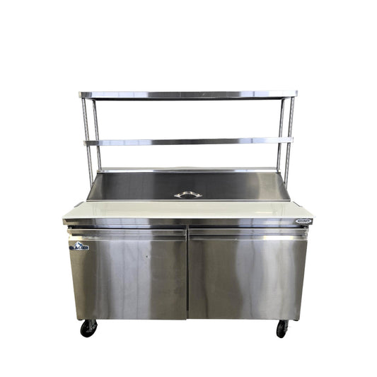 Glacier GST-60-16 / 1260SS Refrigerated Prep Table - 2 Solid Door - 60 Inch with Thorinox overshelf