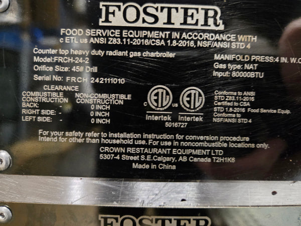 Foster FRCH-24-2 Heavy Duty Radiant Charbroiler