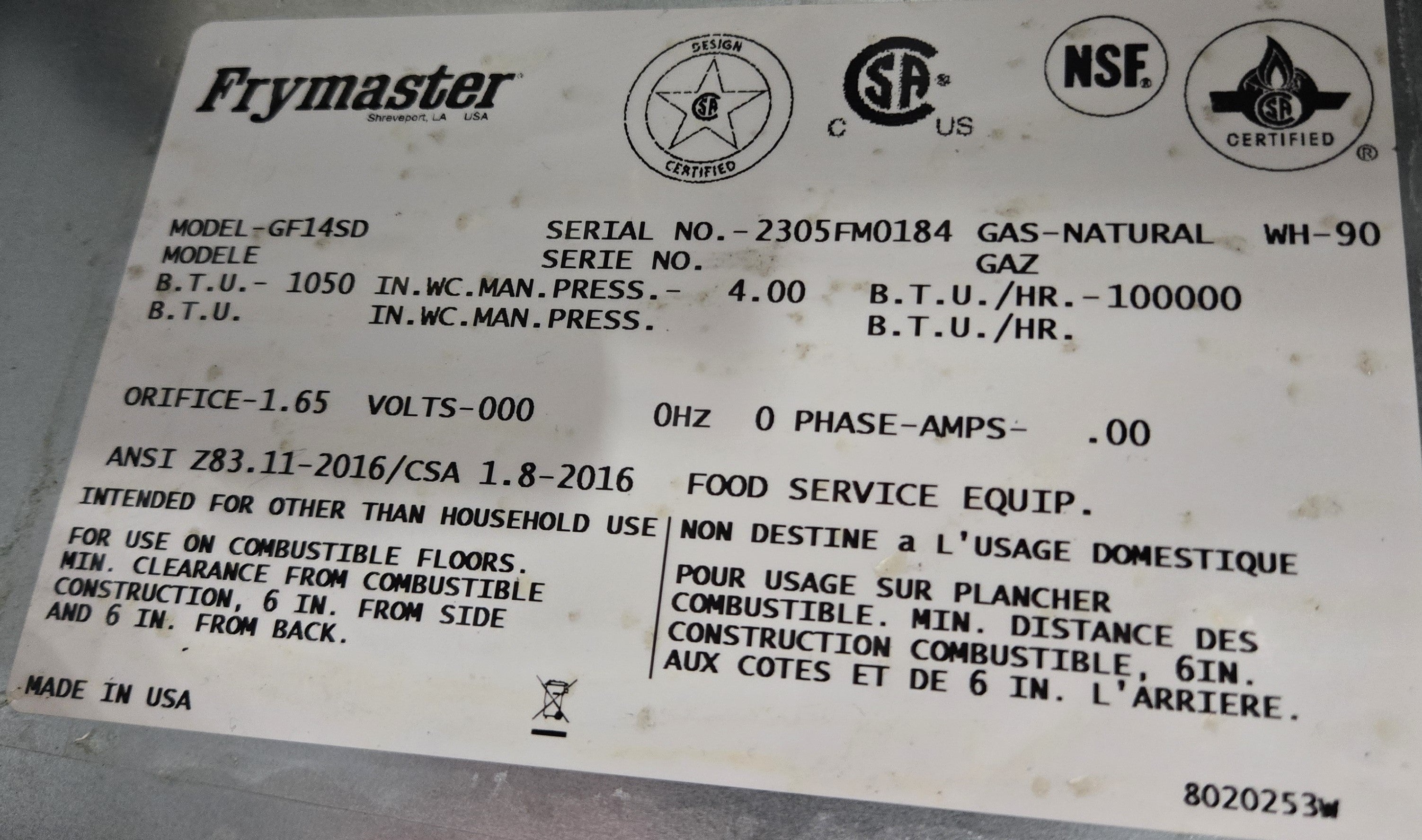 Frymaster  GF14SD Fryer - Natural Gas