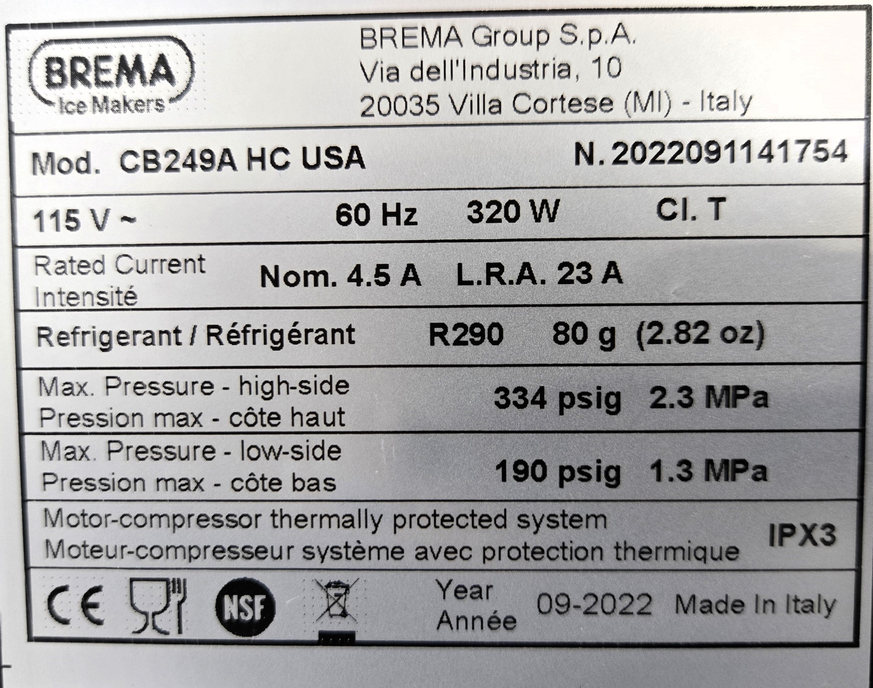 Brema CB249A HC Undercounter Ice Machine