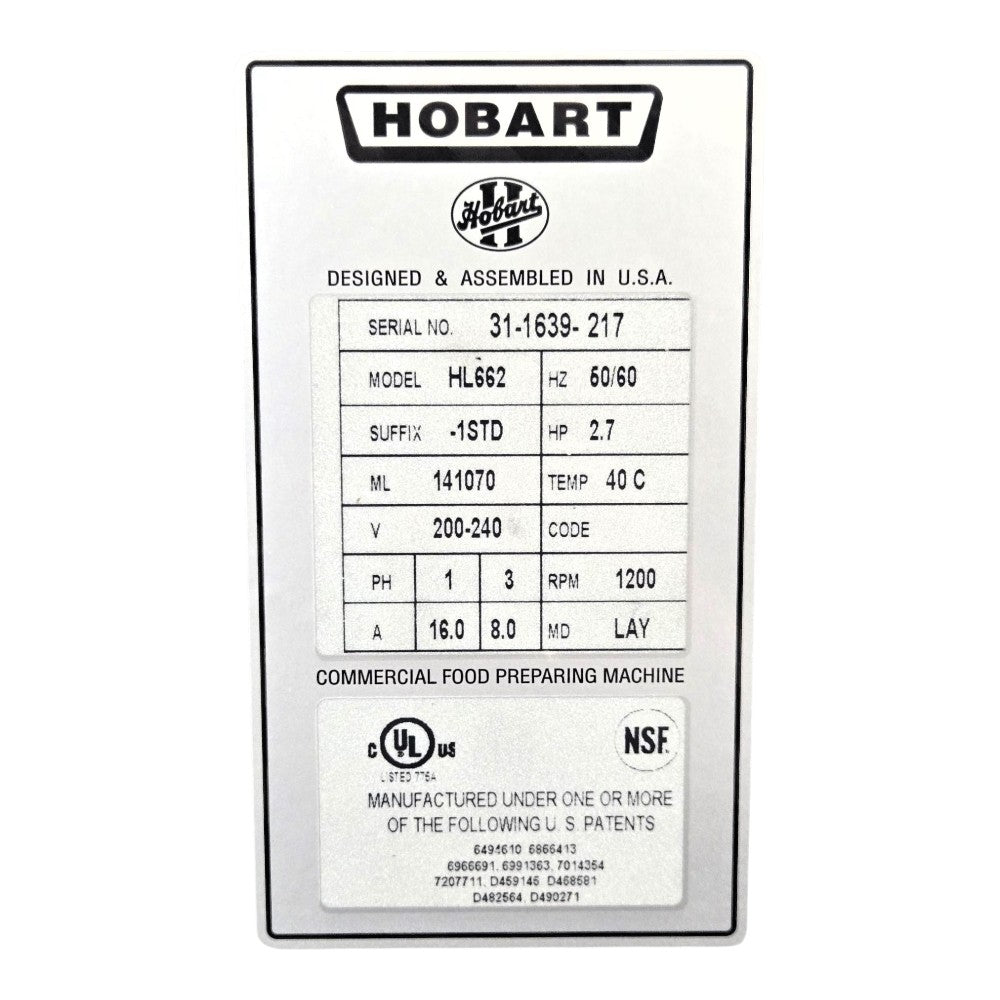Hobart HL662 Planetary Mixer - Hook Only