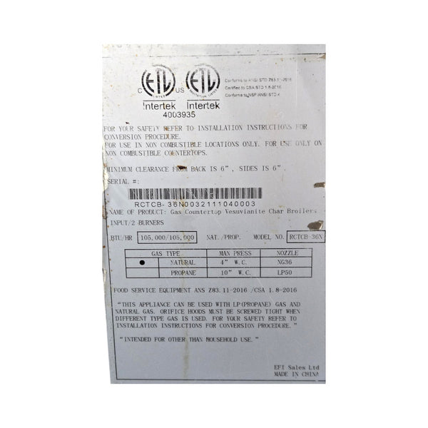 EFI RCTCB-36N Griddle - Nat Gas