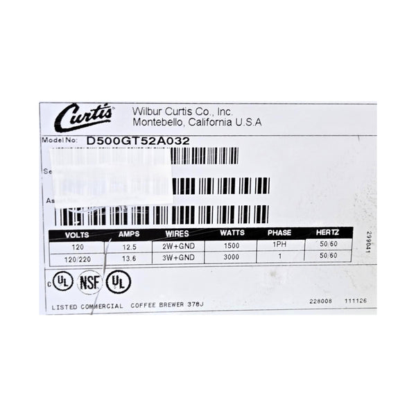 Curtis D500GT52A032 Coffee-Never Used