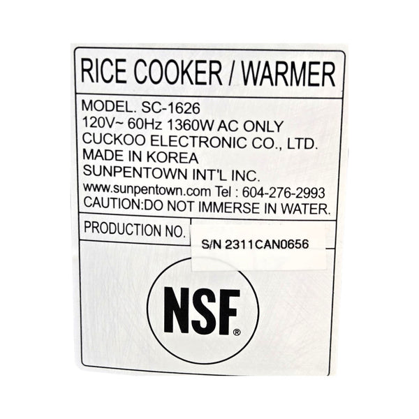 Sunpentown SC1626 Rice Cooker