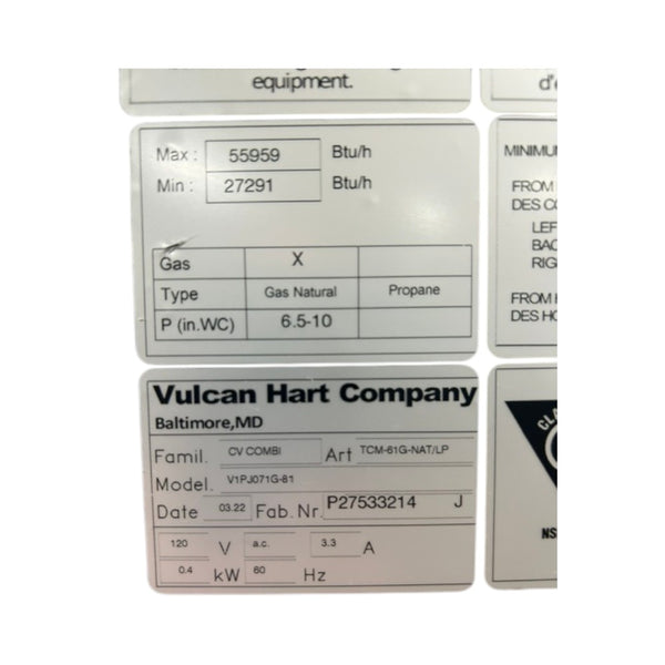 Vulcan TCM61G Combi Oven with Stand - Nat Gas