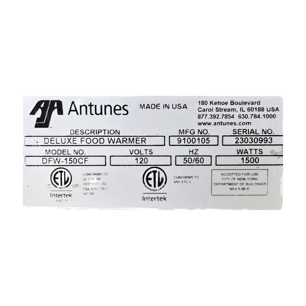 Antunes DFW-150CF Deluxe Food Warmer