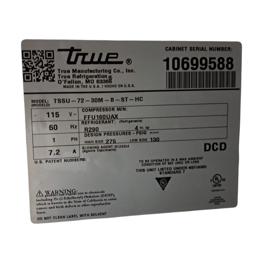 TRUE TSSU-72-30M-B-ST-HC - Mega Top Refrigerated Prep Table - 72