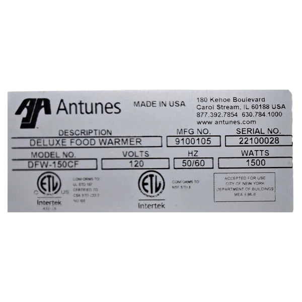 Antunes 150CF Deluxe Food Warmer