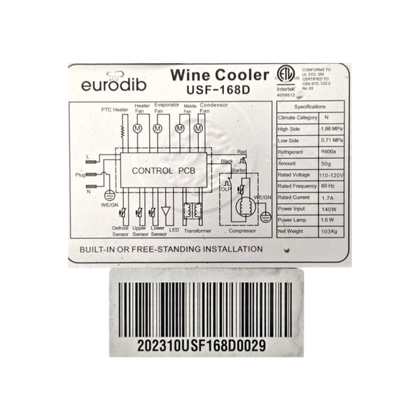 Eurodib USF-168D Wine Cellar Cabinet