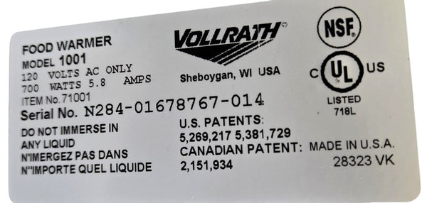 Vollrath 1001 Hot Plate
