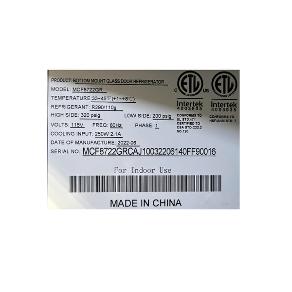 Atosa MCF8722GR Refrigerator - 1 Swing Glass Door