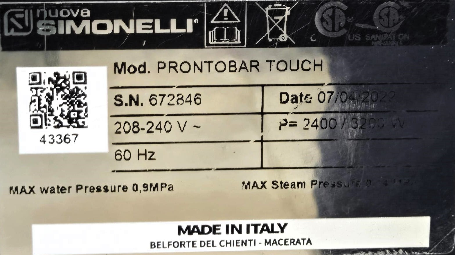 Nuova Simonelli Prontobar Touch Auotmatic Espresso Machine