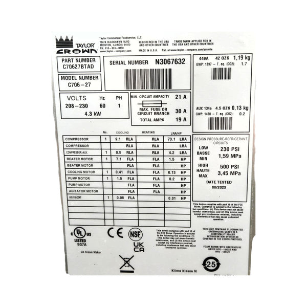 Taylor C-706-27 Soft Serve Freezer w/ Tad Hopper