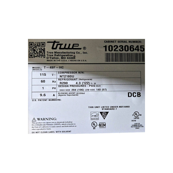 TRUE T-49F-HC Upright Freezer - 2 Solid Doors - 55 Inch
