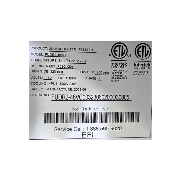 EFI FUDR2-48VC Undercounter Freezer