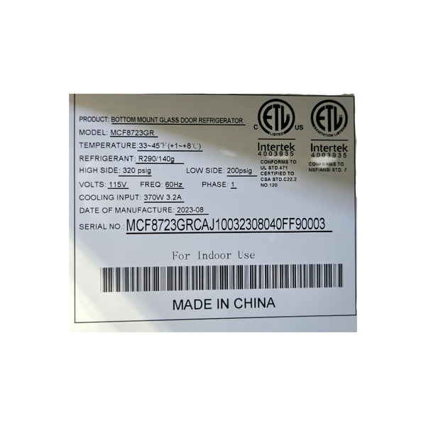 Atosa MCF8723GR Refrigerator - 2 Swing Glass Doors - 54 Inch