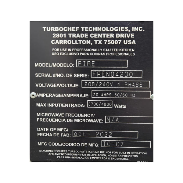 TurboChef Fire Countertop Ventless Pizza Oven - Electric - 19 Inch