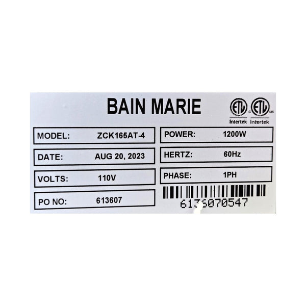 Omcan ZCK165AT-4 Electric Food Warmer