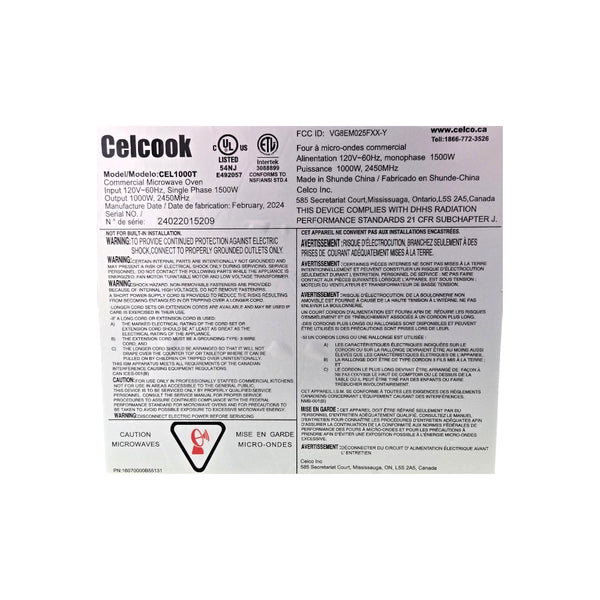 Celcook  CEL1000T Microwave