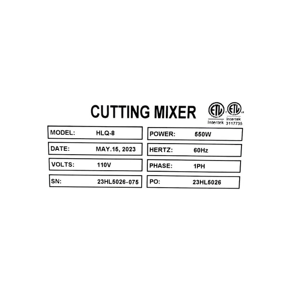 Omega HLQ-8 Bowl Cutter Food Processor