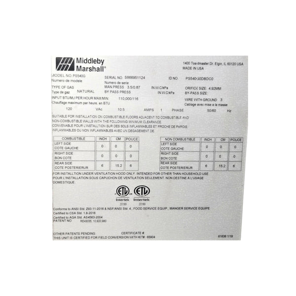 Middleby Marshall PS540G Pizza Conveyor Oven - Natural Gas