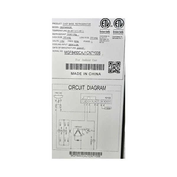 Atosa MGF8450GR  Refrigerated Chef Base - 48''