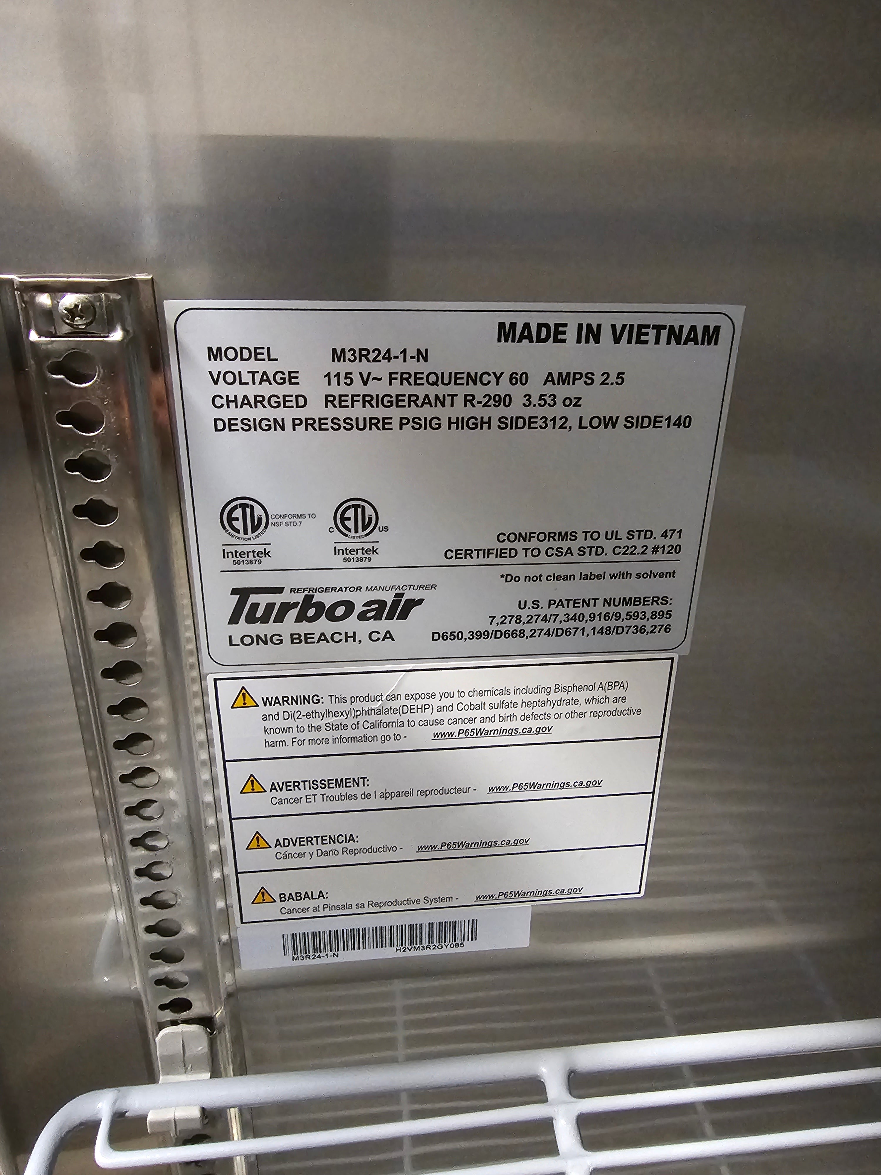 Turbo Air M3R24-1-N Solid Door Reach-in Refrigerator