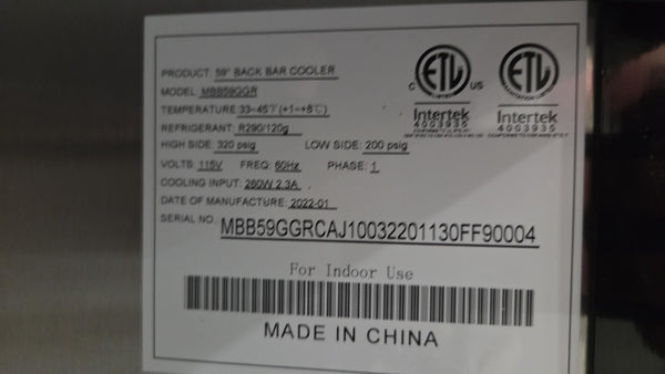 Atosa MBB59GGR Double Door Undercounter Fridge