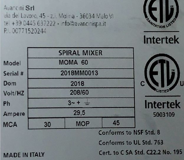 Avancini MOMA 60 Spiral Mixer