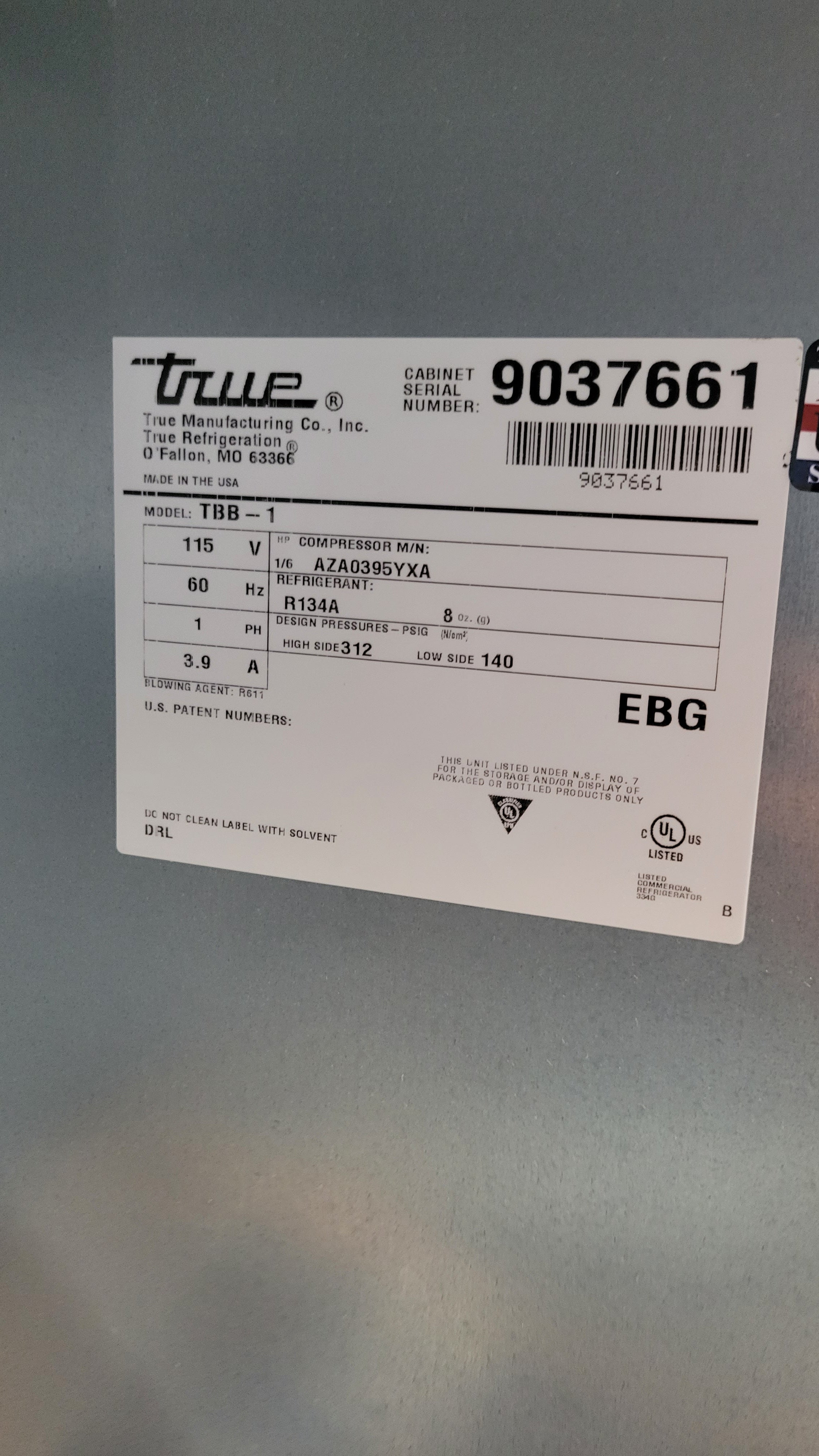 True TBB-1 Backbar Refrigerator